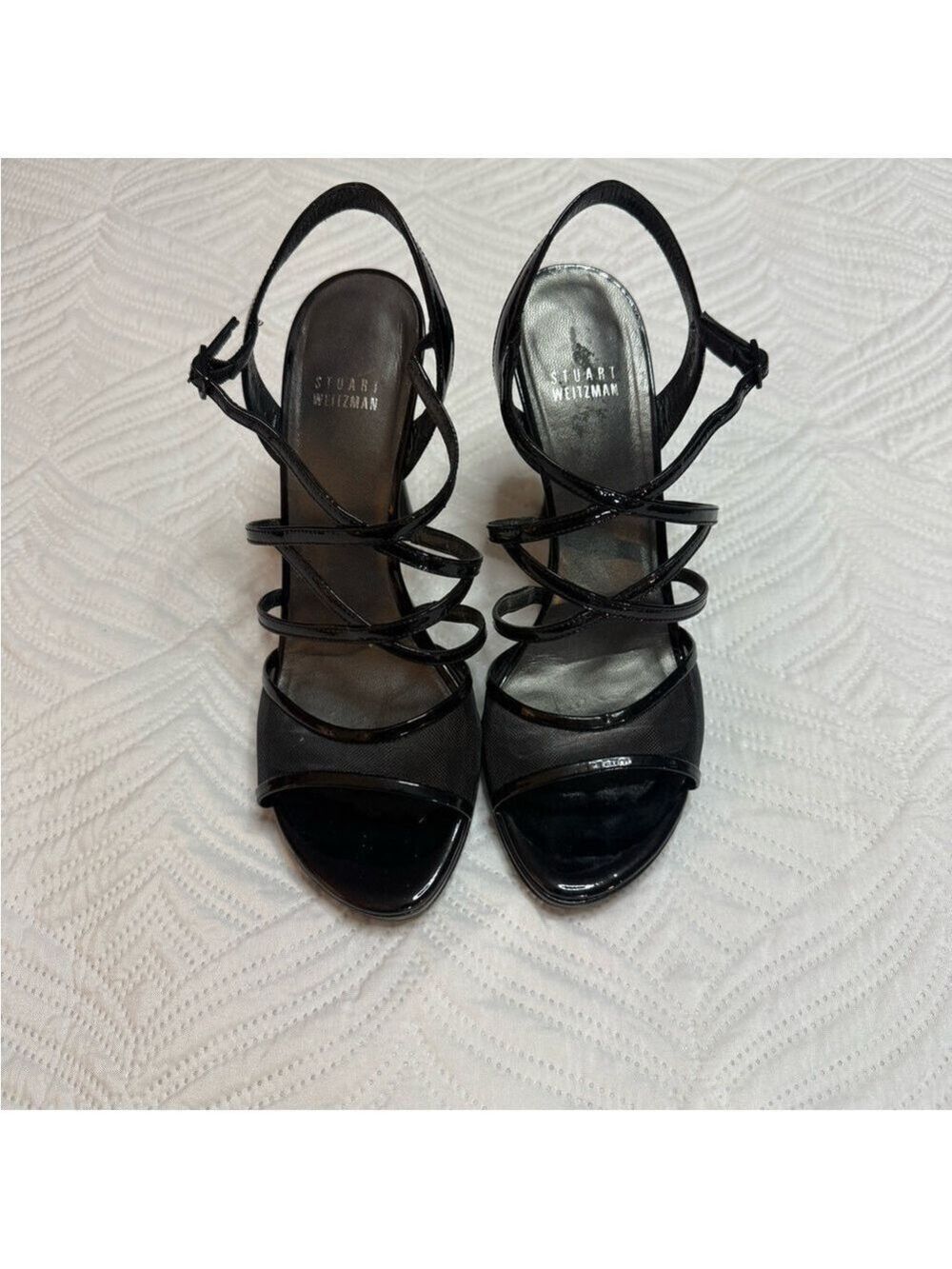 Stuart Weitzman women’s Black Patent Leather Strappy Heel Shoes. Size 8.5 - Picture 2 of 8